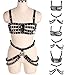 Women's Leather Body Harness Bra Garter Belt Set Punk Gothic Dance Carnival Costume Accessories (Black)