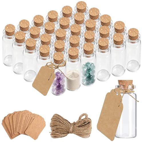 Spetsbst 30 Stück Kleine Glasflaschen, 10ML Reagenzglas Glasröhrchen mit Korken, Kleine Gläser Mini Glasflaschen mit Deckel für DIY Hochzeit Deko Geschenke Vorratsglas Wunschflasche
