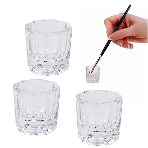 Kit Copo Dappen de vidro para preparo Unha em Gel Porcelana Henna Fibra (x 3un)