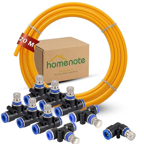 Image of Homenote 20Mtr Hose Pipe & 10pcs 6mm Mist Nozzle with Tee Connector Suitable for DIY Sanitization Tunnel Fogger Sprayer Watering Irrigation Fogging Cooling Mist Kit Sprinkler | Yellow