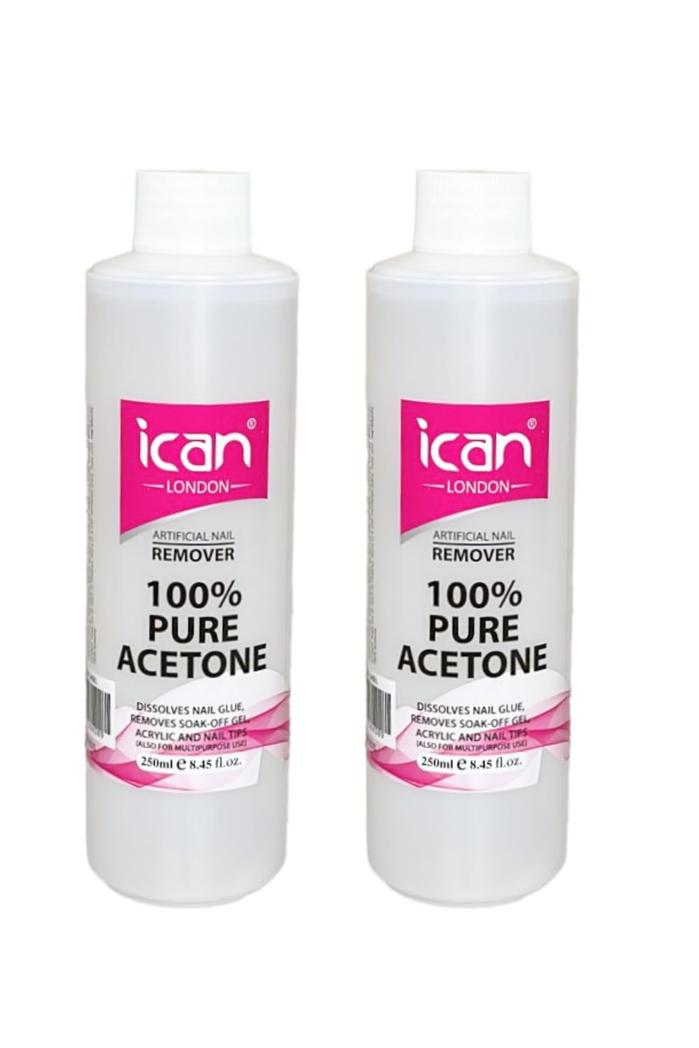 Ican London 100% Pure Acetone Nail Polish Remover UV GEL Soak Off (2 x 250ml)