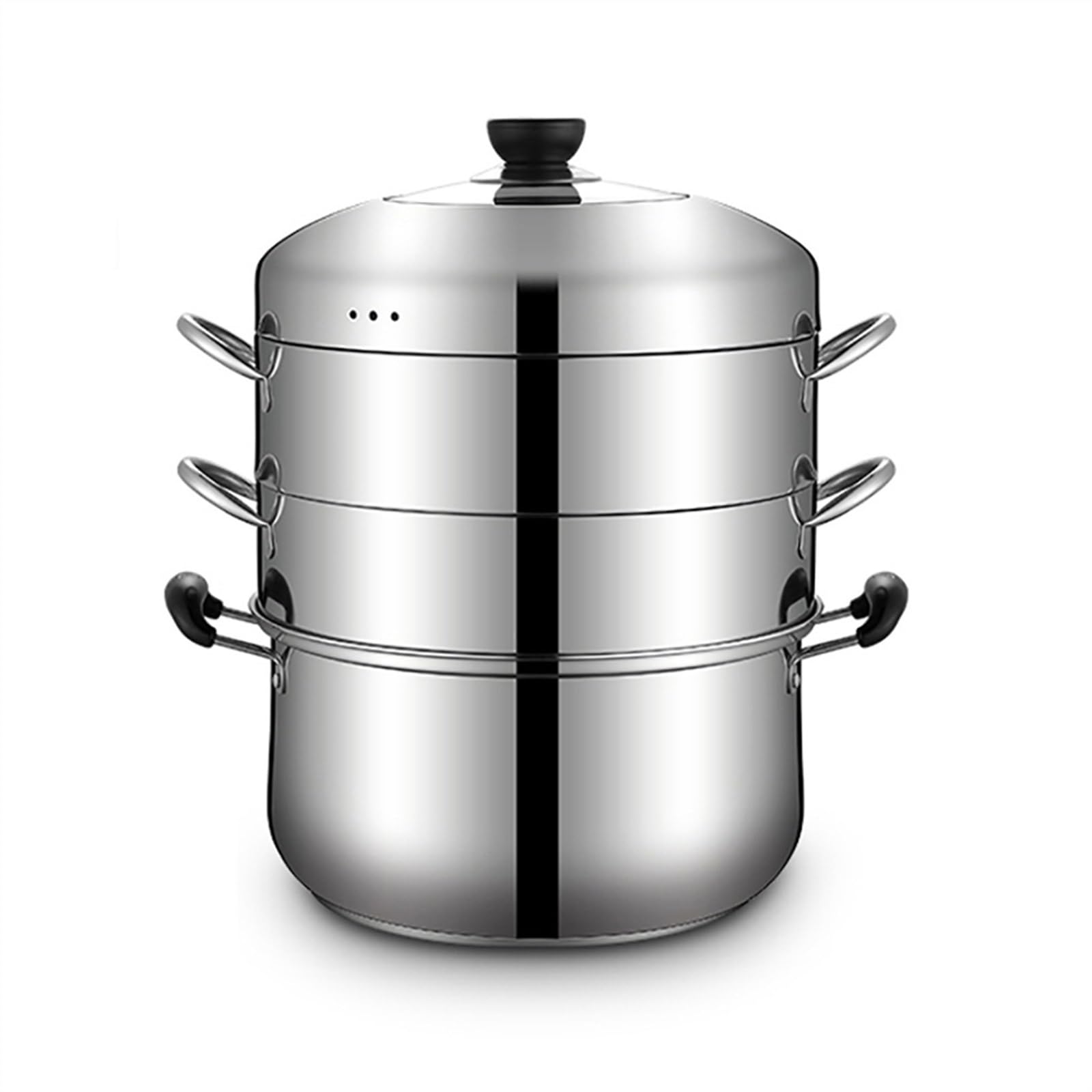 GTHTUHFD Stainless Steel Steamer/Soup Pot, 3-Layer Large Capacity Household Thickened Steamer,For Gas Stove/Induction Cooker,One Color 30Cm,One Color-28Cm,One Color-28Cm (One Colo,One Color-26cm