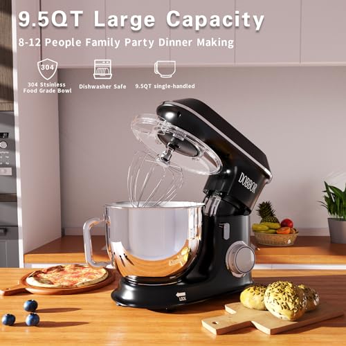 DOBBOR-Electric-Stand-mixer-95QT-660W-7-Speeds-Tilt-Head-Dough-Mixers-Bread-Mixer-with-Dough-Hook-Whisk-Beater-Splash-Guard-for-Baking-Bread-Cake-Cookie-Pizza-Muffin-Salad-and-More-Black