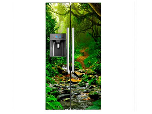 Vinilo Frigorífico Americano Sendero y Rio Bosque | 90X180cm | Varias Medidas | Pegatinas de Nevera Económicas y Elegantes | Vinilo Nevera