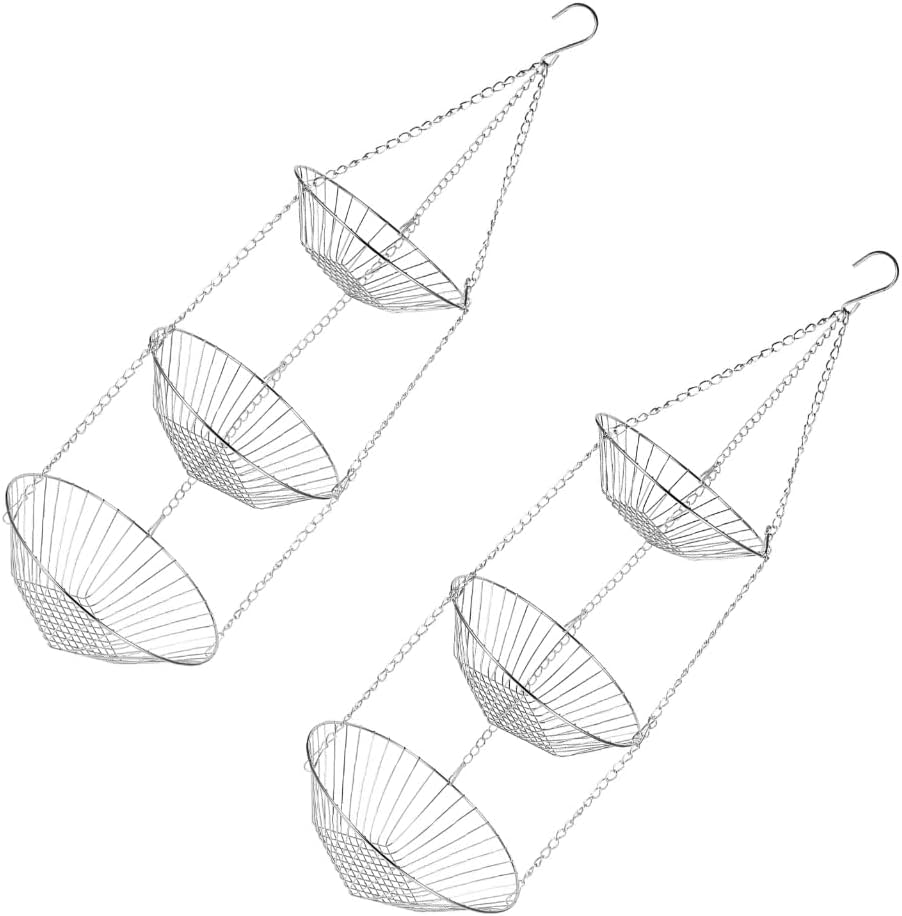 Adjustable Chain Hanging Basket 3 Layer For Organizing Fruits Vegetables In Homes