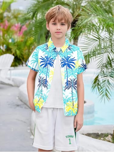 Boys Hawaiian Shirt Short Sleeve Boys Button Down Shirt Beach Casual Summer Print Top T-Shirt for Kids 5-14 Years4