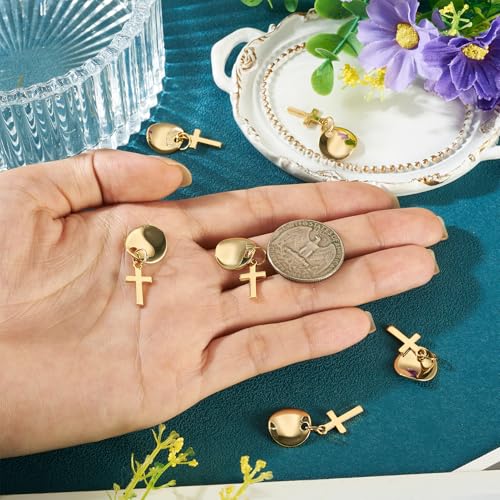 Image of 10Pcs 18K Gold Plated Cross Charms Golden Brass Flat Round with Crosses Pendants Permant Jewelry Charms with Jump Ring for DIY Bracelets Necklaces Earring Jewelry Making