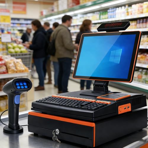 RETRIN Máquina Caja Registradora Táctil Doble Pantalla,Caja Registradora Negocio,15,6