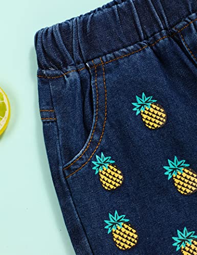 Hipea Toddler Girl Clothes Summer Outfits Sleeveless Ruffle Pineapples and Jean Shorts 2-Piece Girl Clothes 5-6T - Thumbnail 5