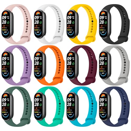 Meliya 12 Piezas Correas para Xiaomi Mi Band 8 Xiaomi Mi Band 9/10,Silicona Pulseras Repuesto para Xiaomi Mi Smart Band 10/9/8