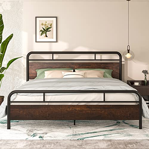 IMUsee King Bed Frame with Industrial Wood Headboard / 12
