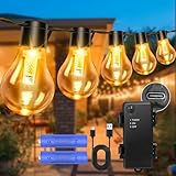 DSLebeen Catena Luminosa Esterni con Timer, 9M/30FT Luci da Batteria con 12 A60 LEDs USB Ricaricabile 5000mAh Luci Natalizie per Decorazione Esterna Scale Giardini Gazebo Matrimoni