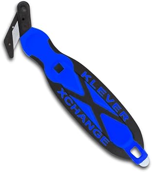 Klever XChange Box Cutter, Kutter Package Opener Wide Cut Head, Ergonomic Soft Touch Handle Utility Knife, Cuts Thicker Substrates, Boxes, Film, Tape and More Applications, Blue, 10 Pack KCJ-XC-30B