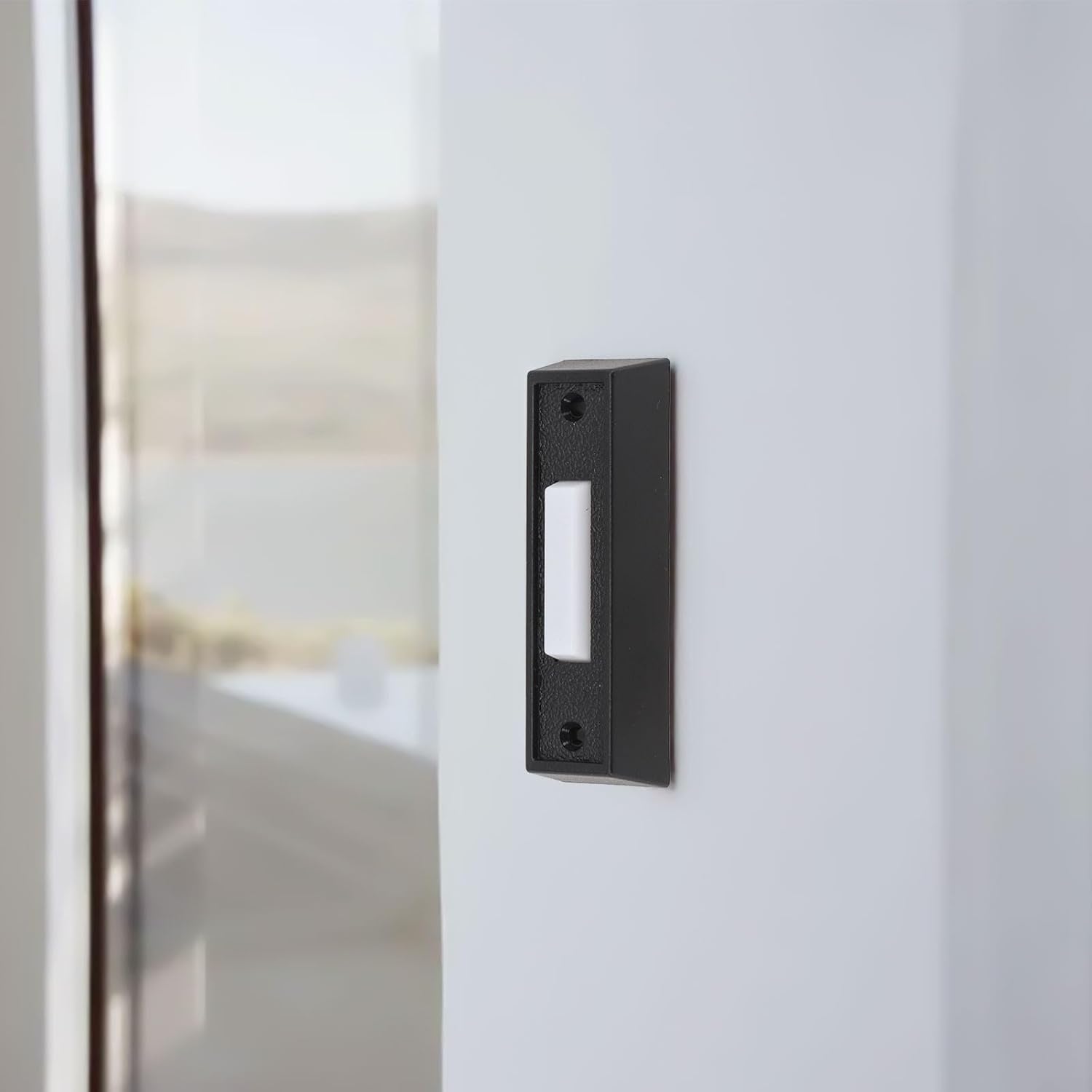 ABS Wired Doorbell Button with LED Light, Wall-Mounted Push Switch Home Exterior, Compatible with DC 12–24V Doorbell Systems, Black (2.8 x 0.86 x 0.59 in)