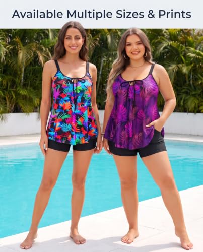 Image of Daci Women Plus Size Tankini Swimsuit - 2 Piece Flowy Plus Size Bathing Suits and Shorts with Pockets 2025