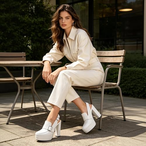 Image of Women's High Heel Loafers Platform Pumps Round Toe Heels Chunky Heel Pumps Stylish Comfortable 4.8 Inch Slingback Heels
