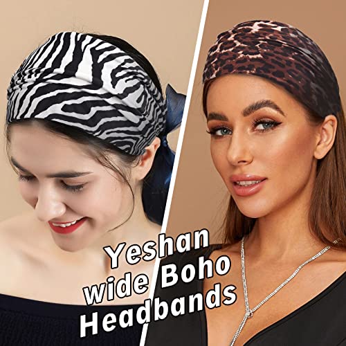 Yeshan Wide Boho Headbands For Women Non-Slip Leopard Print Headwraps Yoga Running Sports Workout Gym Turbans Bandana Headbands,Pack Of 6 #TOP3