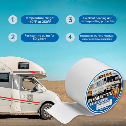 Image of RV Roof Tape White,6 Inch X 50 Feet RV Sealant Tape,RV Camper Roofing Repair Sealant Tape, Waterproof Leak Tape for RV Repair,UV Resistant, Weatherproof, for Boat Sealing, Camper,Tents