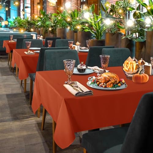 Image of sancua 6 Pack Rust Tablecloth 60 x 102 Inch, Rectangle Thanksgiving Burnt Orange Table Cloth for 6 Feet Tables - Stain and Wrinkle Resistant Washable Polyester Table Cover for Dining Parties Camping
