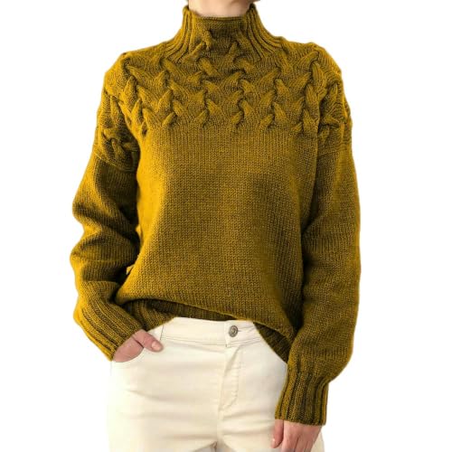 TONINMM Jersey Mujer Suéter De Manga Larga, Cuello Alto, Moderno Y Elegante para Mujer, Ideal para El Trabajo O Ocasiones Informales-Caqui-XXXL
