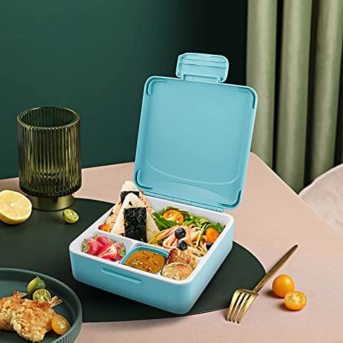 Victarvos Lunch Box with Cutlery & Sauce Pot, Leakproof Bento Box with Removable Compartments, Large Lunchbox for Kid and Adult, BPA Free, Microwave & Dishwasher Safe, Blue