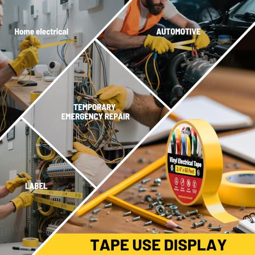 Image of RED WOLF 10 Pack Yellow Electrical Tape 3 /4 Inch x 66 Ft Industrial Grade UL /CSA Listed 7 Mil Thick Flame Retardant High Temp Waterproof Electrical PVC Tape Electric Super Vinyl Rated 600V