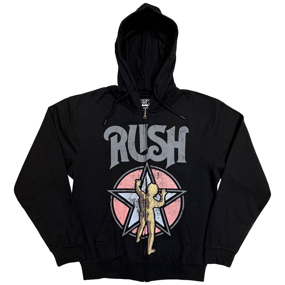 Rush Starman 2112 Band Logo Zipped Hoodie L Black