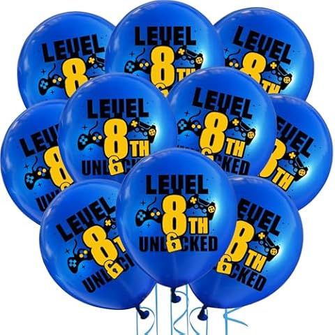Video Game 10pcs 8th Birthday Decoration Supplies, Boys and Girls 8th Game Birthday Game Theme Balloons Decorations Gaming Blue Latex Balloons for Teens Player Birthday Party Supplies Cover
