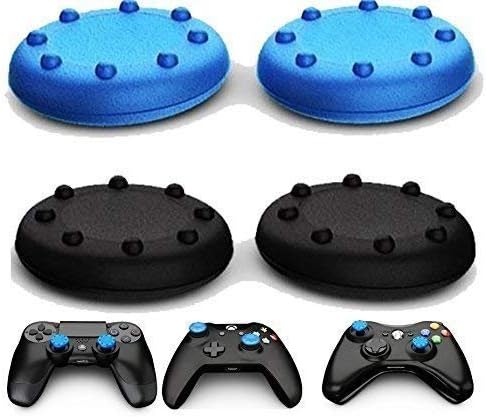 Ortz® Analog Thumb Grip Stick Covers for PS4 / Xbox 360 / Xbox One / PS3 / PS2 - Made of Silicone Rubber - Best Caps for Gaming - Remote Skins for Controller - Blue & Black Set (2 Pairs Total)