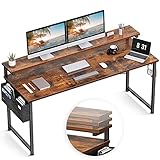 ODK Computer Desk with Adjustable Monitor Shelves, 63 inch Home Office Desk with Monitor Stand, Writing Desk, Study Workstation with 3 Heights (10cm, 13cm, 16cm), Rustic Brown