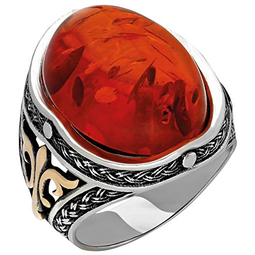 mysilverworld Solid 925 Sterling Silver Oval Baltic Amber Stone Men's Ring (14)