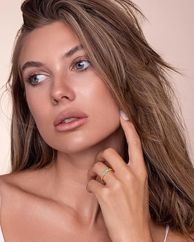 Dainty Thin Pave Green Emerald Adjustable Open Ring for Women by SNGIA, Summer Beach Unique Handmade CZ Band, Minimalist Gemstone Stackable Wedding Date Birthday Gift, Statement Irregular Trendy Ribbed Jewelry, Textured Patterned Fashion Accessories, Vintage Hammered Circular Nickle Free Gifts.2