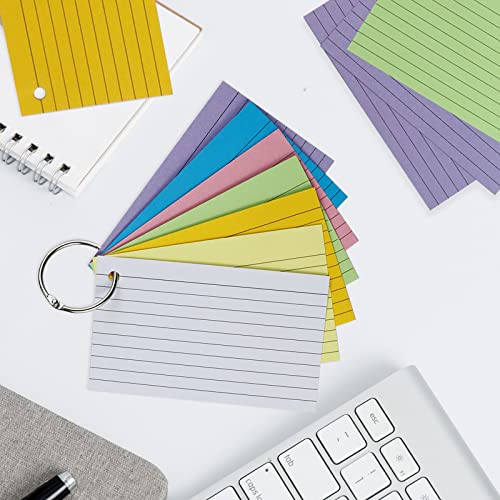 Tecmisse 600 Pieces Index Cards Rulded, Colorful Flash Cards 3 X 5 Index Card With Rings, Heavy Study Cards, Note Cards Punched For School Learning, Office And Home Uses, 7 Colors #TOP5