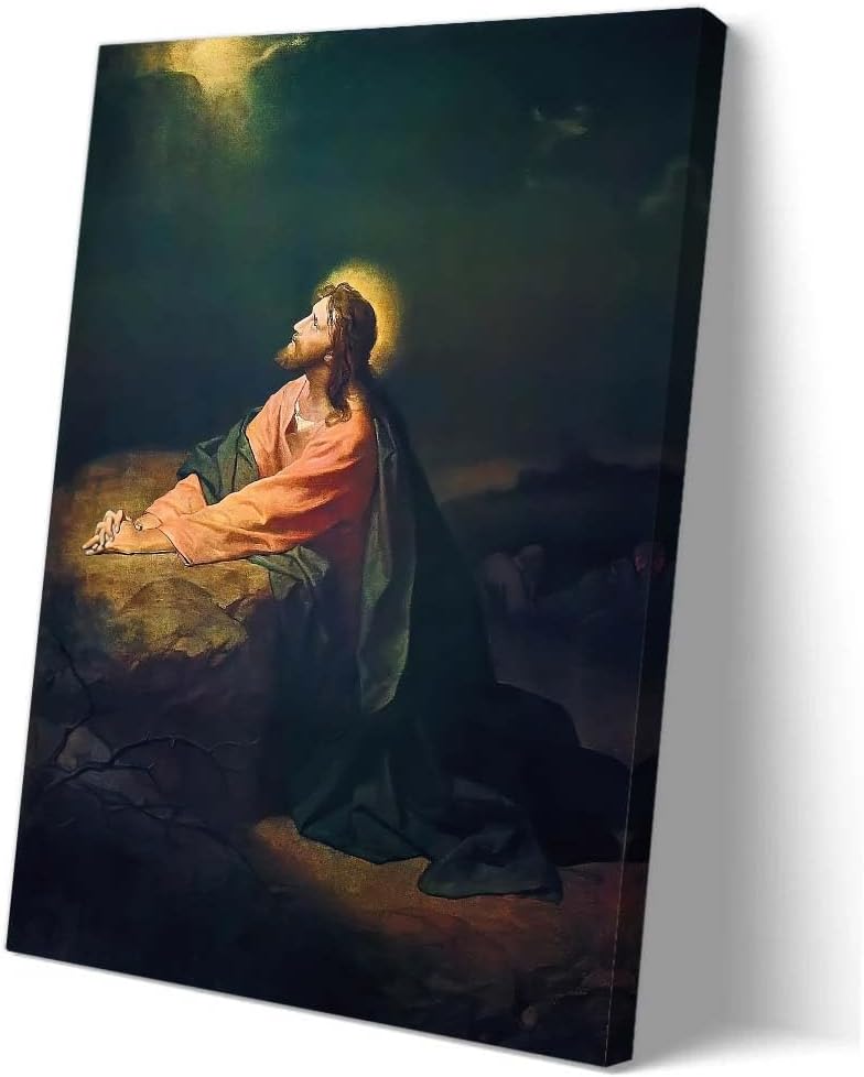Yonsibing Jesus Praying In The Garden of Gethsemane Posters Wall Art Decor Living Room Giclee Pictures Painting Hanging Home Artwork (16.00''x24.00'',Framed)