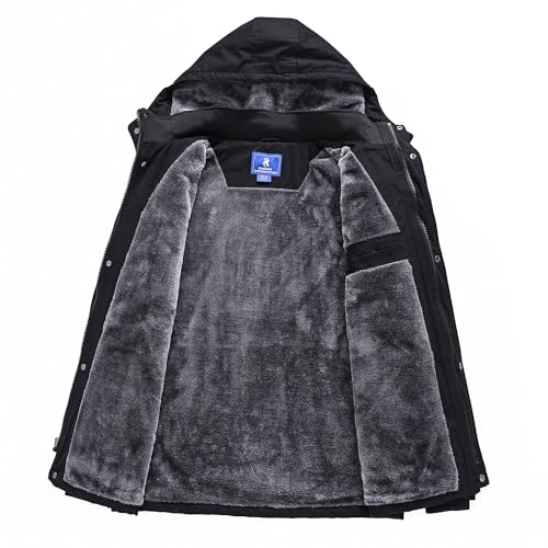 Image of Rapoo Men's Winter Jacket Cotton Work Military Jackets Fleece Lined Thick Warm Cargo Coats with Hooded