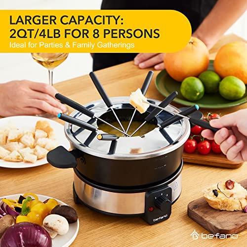 Befano Stainless Steel Fondue Pot With Temperature Control, Forks, Cups, And Rack, 2-Quart, Non-Stick, Perfect For Chocolate, Cheese, Caramel, Marshmallows, Great For Valentine's Day #TOP1
