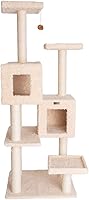 Armarkat A6702 67" Cat Tree with 2 Real Wood Playhouses, Hammock, Sisal Posts - Jackson Galaxy Approved, Beige