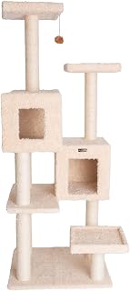 Armarkat A6702 67" Cat Tree with 2 Real Wood Playhouses, Hammock, Sisal Posts - Jackson Galaxy Approved, Beige