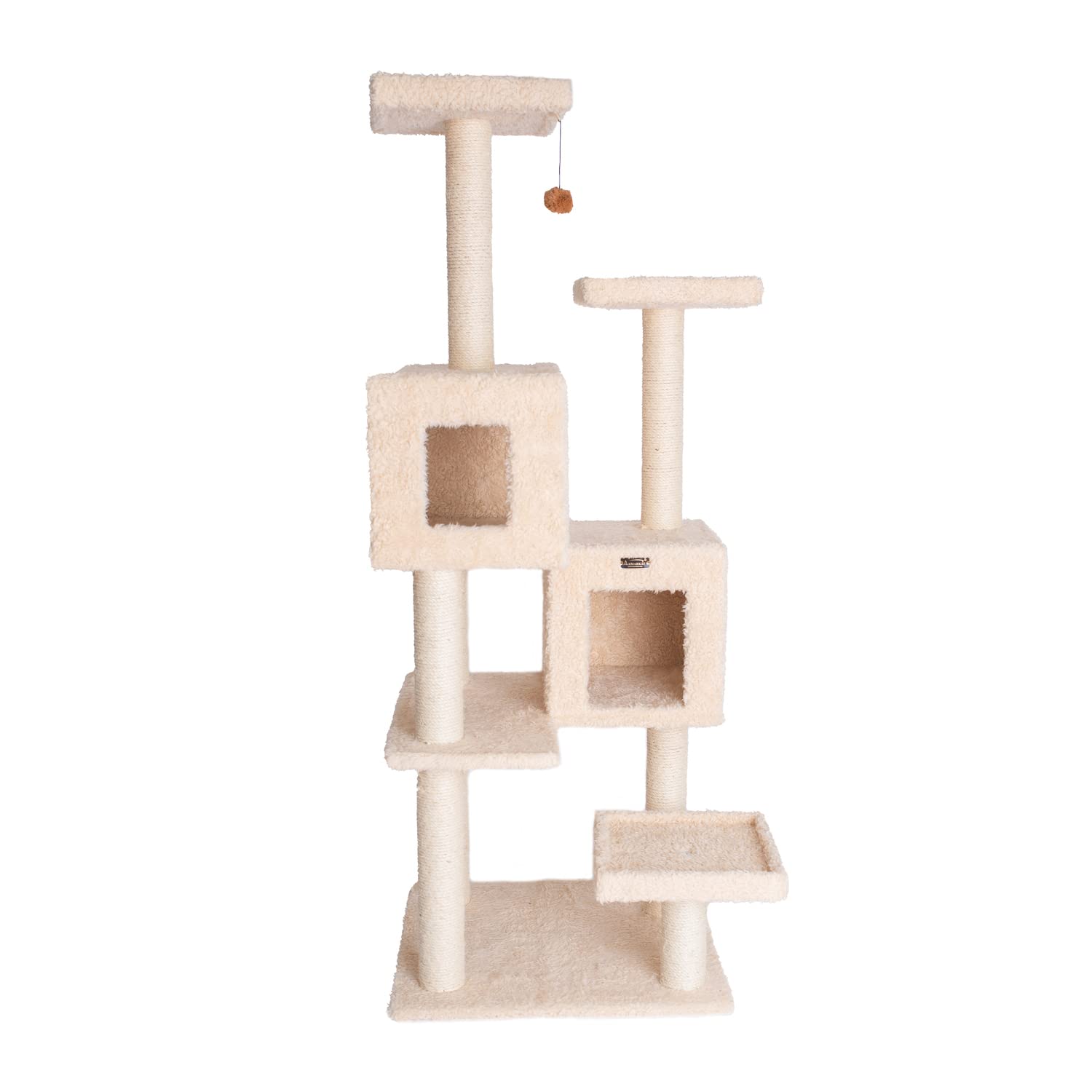 Armarkat A6702 Pet Cat Tree with Two Real Wood Houses, 67", Beige
