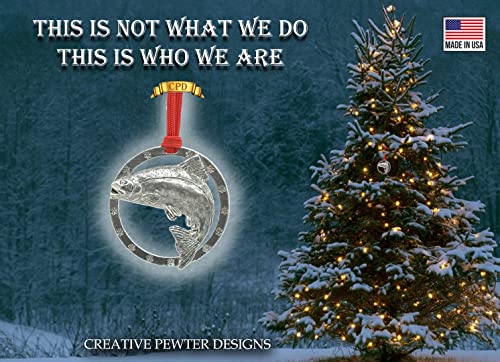 Handcrafted Antique Pewter Chinook Salmon Leaping Hanging Holiday Ornament Gift For Fishermen For Decorating Wreaths And Christmas Trees - Made In United States - Sku F043Or #TOP2