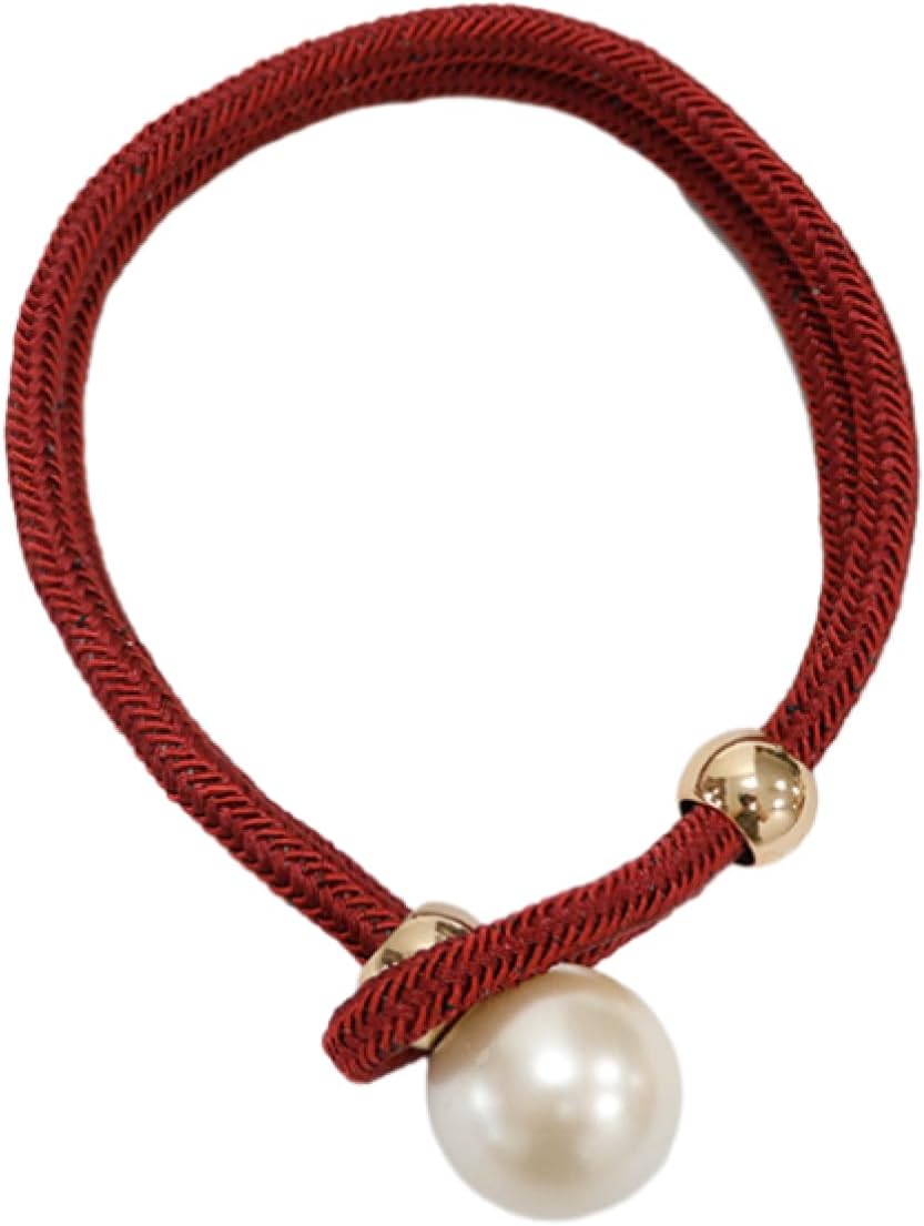 Curtain Ties 8 Pieces Pearl Curtain Buckle Binding Rope No Perforated Curtain Strap Rice Wine (Date Red)