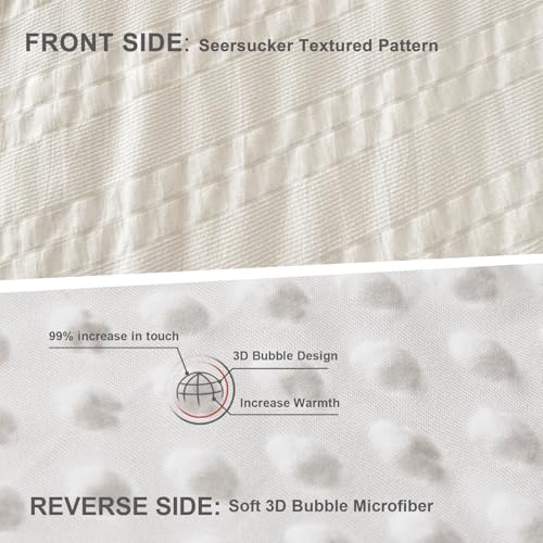 Image of tohrisa Boho Comforter Set Queen Size Striped Pleats Bohemian Seersucker Bedding Set All Season Soft Cozy 3 Pieces Quilt with 2 Pillowcases(90 inchX90 inch White)