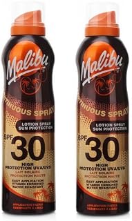 2 Malibu Aerosol Continuous Dry Oil Sprays SPF 30. Pack Contains 2 Bottles - 175ml Each
