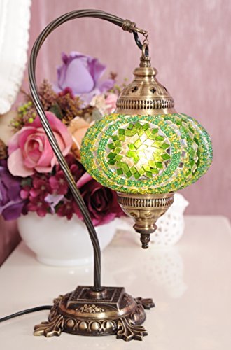 CopperBull BOSPHORUS - Lámpara de mesa de cristal con base de bronce (verde)
