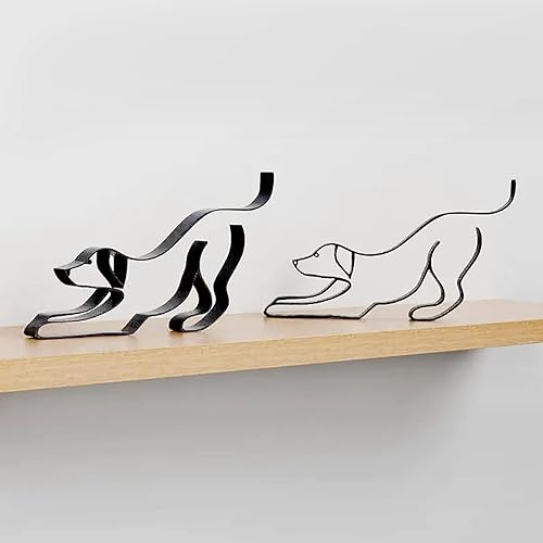 Miniatura 6 de ROTORS Escultura de pared de arte minimalista de perro de metal, alambre de metal abstracto, estatua geométrica de dibujo de línea de perro,