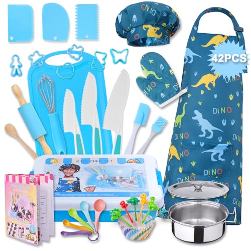 42-Piece Kids Cooking Set - Real Knife, Baking Set, Pots &...