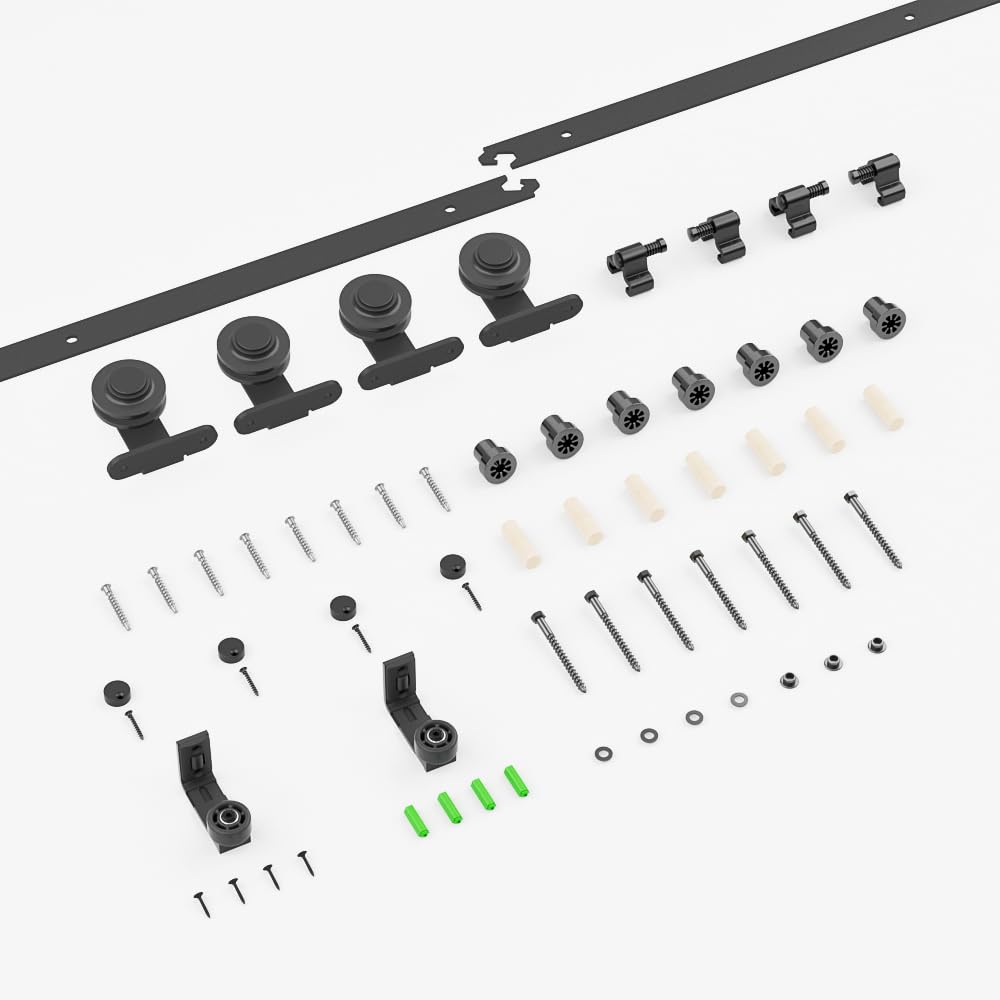 203 cm (6,6 FT) Hardware per porta scorrevole Kit di granaio Accessorio per armadio con rullo per porta doppia,Contiene guida a pavimento regolabile