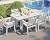 AMERLIFE 7-Piece HDPE Outdoor Dining Table Set with 6 Chairs, 71" L Patio Dining Furniture Set with Umbrella Hole, Modern Dinner Table & Chairs Set for Garden, Backyard, Poolside, White