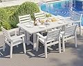 AMERLIFE 7-Piece HDPE Outdoor Dining Table Set with 6 Chairs, 71" L Patio Dining Furniture Set with Umbrella Hole, Modern Dinner Table & Chairs Set for Garden, Backyard, Poolside, White