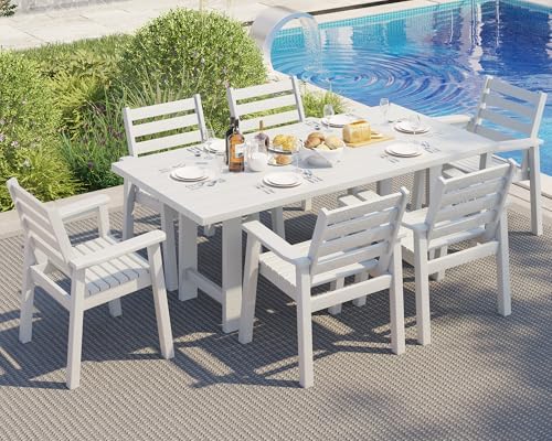 AMERLIFE 7-Piece HDPE Outdoor Dining Set with Umbrella Hole, 71" ...